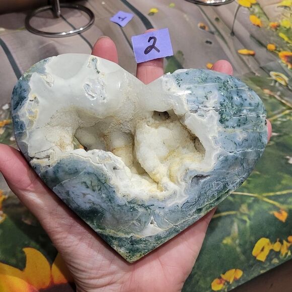 Druzy Moss Agate Heart - Picture 3 of 9